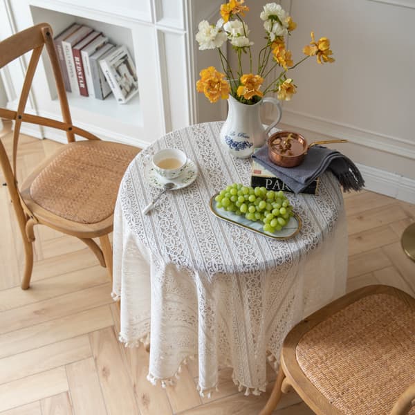 Hæklet Hvid Blondeduge - Polyester Jacquard Vaskbar Dug