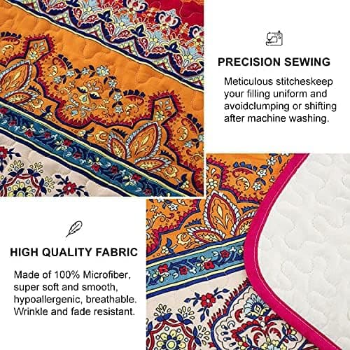 Bohemian Quiltet Sengetæppe Dobbelt 3-delt Patchwork Vendevendbart Dyne Blødt