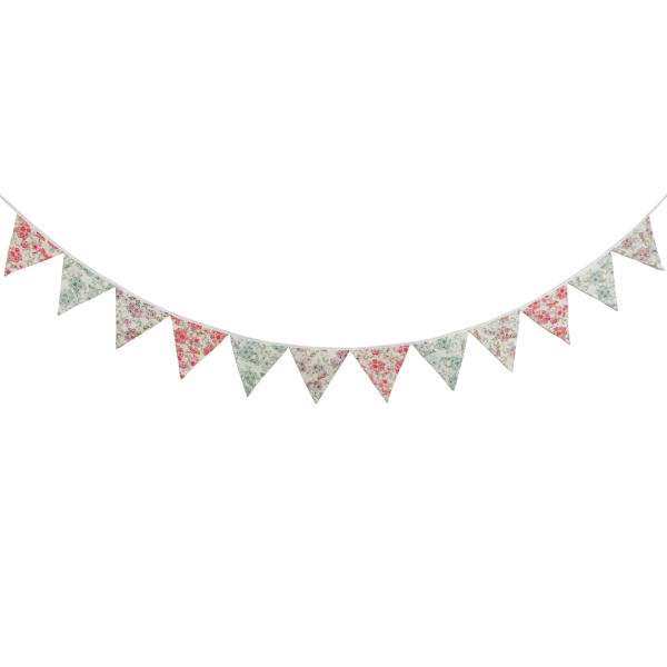 Blommig tyg vimpel banner shabby chic tebjudning girlang