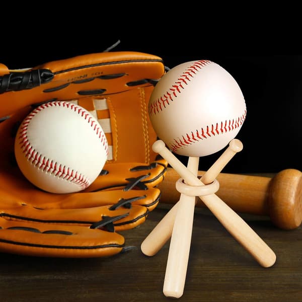 Træ baseball stand displayholder med mini baseballbat og