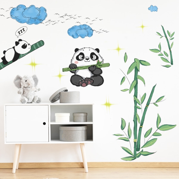 A set of Clouds and Bamboo Panda Wall Stickers Children's room wa