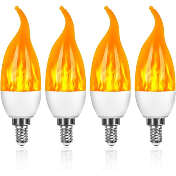 4-pack 3W E14 LED-lampor med flamm-effekt med 1 belysningsläge Dekorativa lampor för Halloween, jul, bröllopsfest