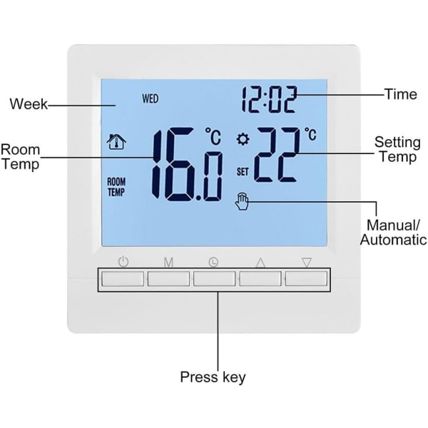 Termostat, Programmerbar Smart Digital Temperaturregulator, med Stor