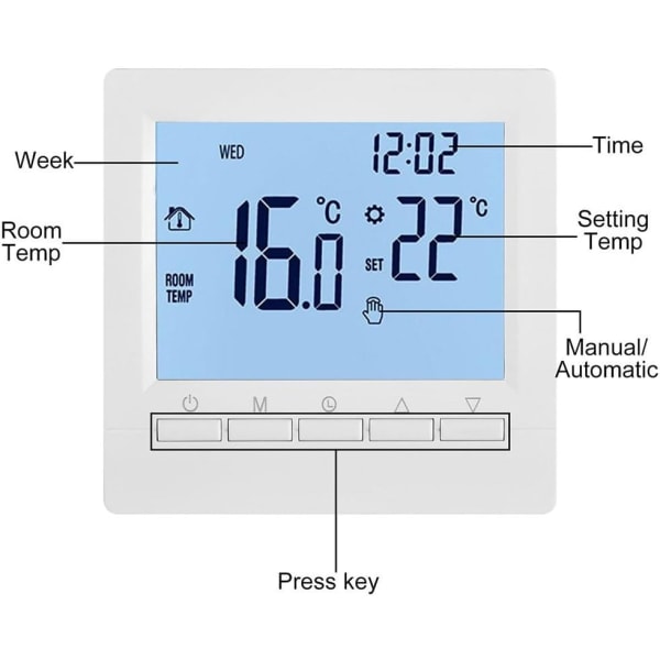 Termostat, programmerbar smart digital temperaturregulator, med stor