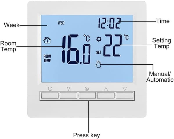 Termostat, Programmerbar Smart Digital Temperaturstyring, med Stor