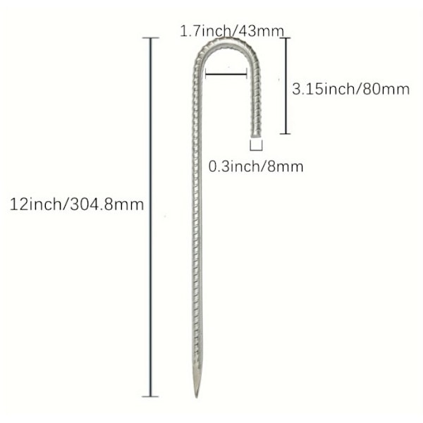 Jordstikker i sett med 6, teltplugger i galvanisert stål, festeplugger med J-krok, 12 tommer trampoline telt jordstikker