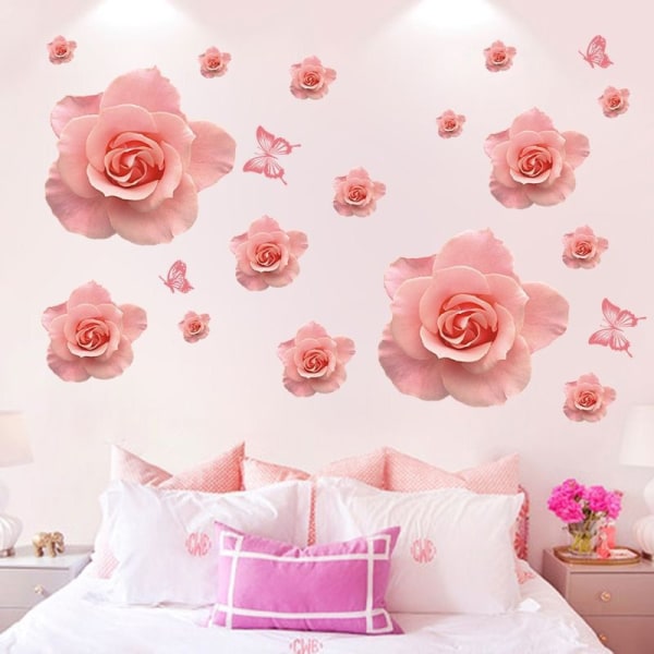 En set rosa blommor fjärilar väggdekaler väggdekaler för L