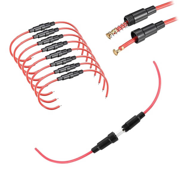 10 stk. 5x20 mm AGC sikringsholder inline skruetype med 16AWG ledning 32V 20A til hurtige glas sikringer