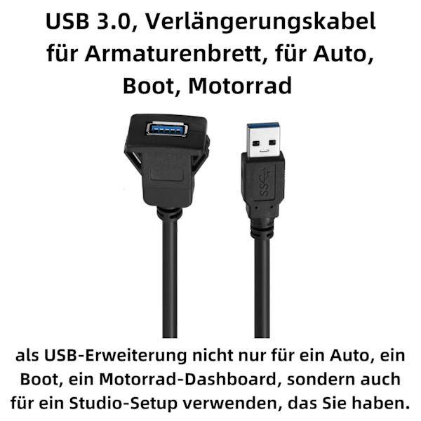L00S USB 3.0 Hona Flush Mount Adapterkabel - 1m Förlängningskabel för Bil, PC, Båt och Motorcykel - Idealisk för Instrumentbräda