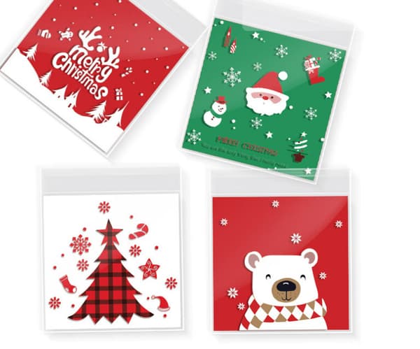 400 Santa Claus Tree Snowflake Candy Sac adhésif auto-scellant Co