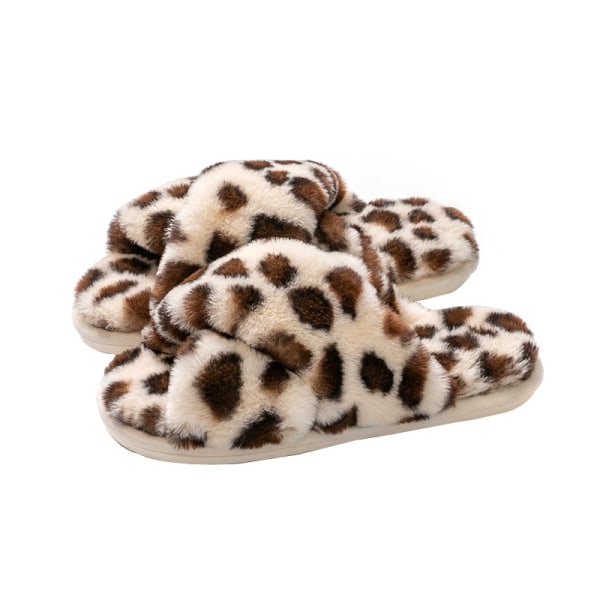 Naisten risti nauha Fuzzy tohvelit avoin varvas mukava pehmeä plyysi kumipohja talo kengät sisätiloissa ulkona liukastumisenesto tohveli Camo 38-39（25.5CM）