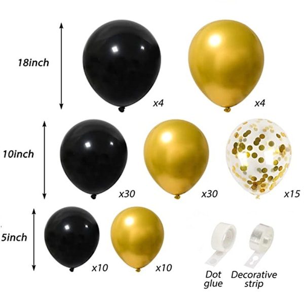 105 st svart och guld ballongbåge kit, 5 10 tum latex