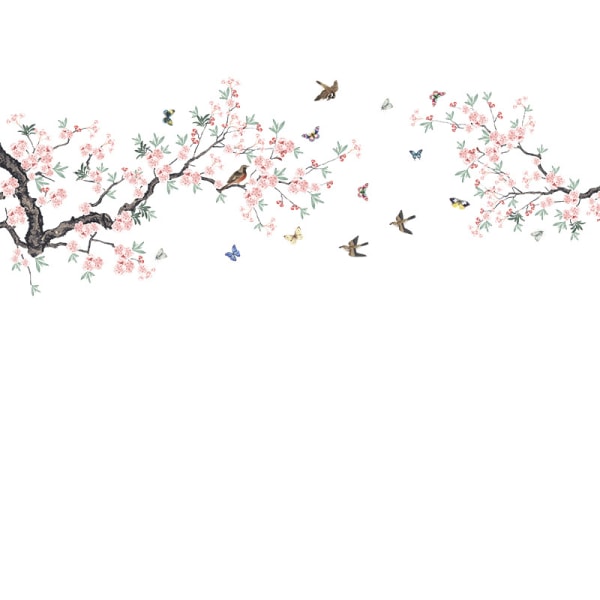 Peach Blossoms & Birds väggdekal klistermärke rosor körsbärsträd gren