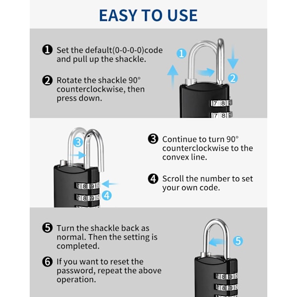 Kombination Hængeslås, 4-cifret Hængeslås, Kuffert Hængeslås, Vejrbestandig Udendørs Kode Hængeslås, Zink Legering Skab Hængeslås, til Have Skur, Fitnesscenter, Ga