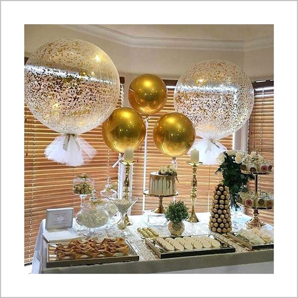 36 tommer kæmpe konfettiballoner, kæmpe latexballon med guldkonfetti (premium heliumkvalitet) Pkg/6 latex glitterballoner til fest/ fødselsdage/bryllup