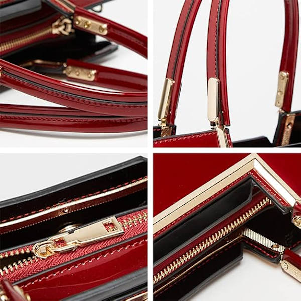Dam Topphandtag Väska Satchel Lack PU Läder Handväska Axelväska Tote，Burgundy
