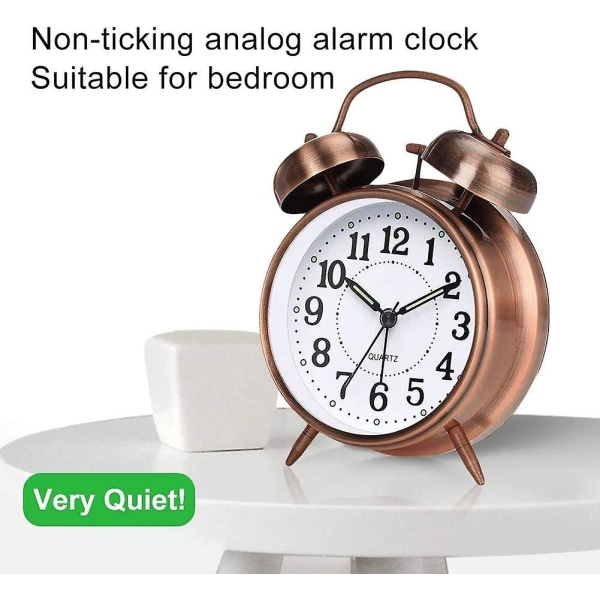 Retro Analog Väckarklocka, Dubbel Klocka Alarmklocka med Tyst Klocka Alarm