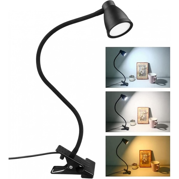 Klemme skrivebordslampe, 3 farger, 5 justerbar lysstyrke, Usb-sengklemmelampe,