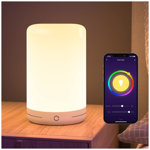Smart lampe, LED-berøringslamper ved sengen, RGB-fargeskiftende dimbar og