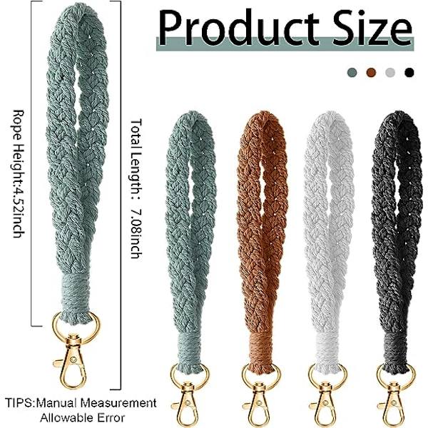 4 stk. Macrame nøglering håndledsrem nøglering strop holder håndlavet nøglering armbånd væv Boho nøgleringe