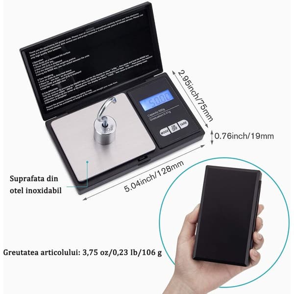 Smykkesvægt, Minimum 0,01g, Maksimum 500g, LCD Digital Display, Professionel, Bærbar, Sort