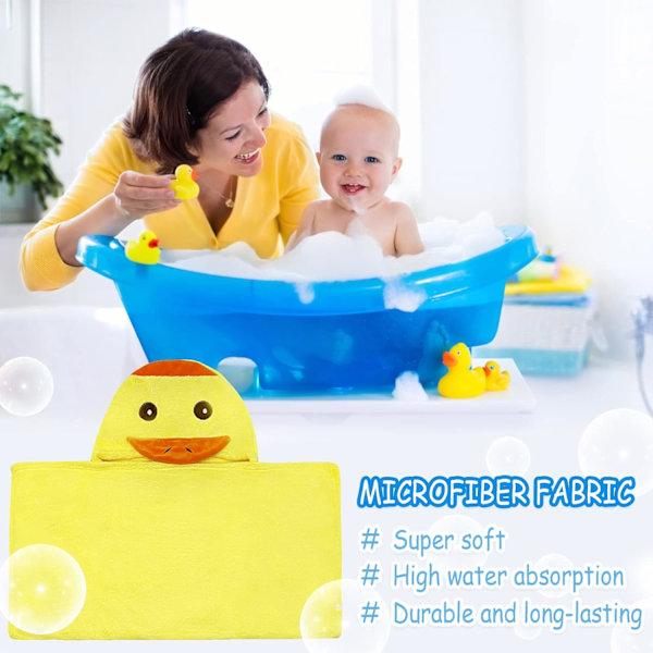 Barnehette med hette, myke bomullshåndklær med tegneseriefigurer, superabsorberende for jenter, gutter, baby, småbarn (gul and)
