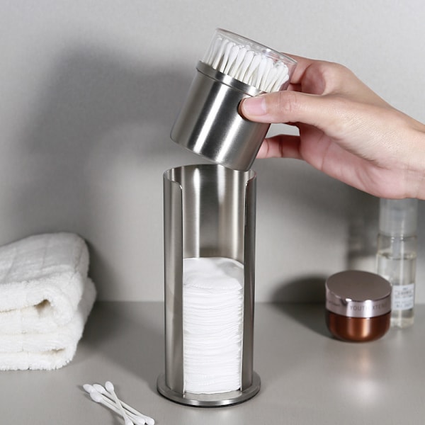 Bomuldsvatpindholder, Bomuldsvatpind Dispenser Makeup Organizer Bomuldsvatpindholder Holder til Bomuldsvatpind og Bomuld, Rustfrit Stål,18.5*7.3cm