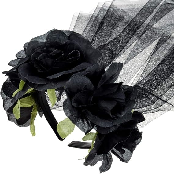 Halloween dag de døde blomsterkrone pandebånd med sort slør cosplay kostume (sort blomst)