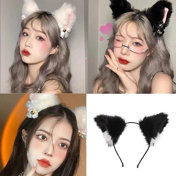 Kissan kettu tekonahkainen pääpanta hiuspanta cosplayhin valkoinen ja musta