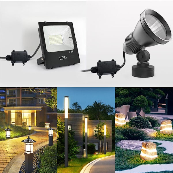 Ulkoilman IP68-liitäntälaatikko, vedenpitävä sähkökaapeliliitin, 2-tieliitäntälaatikko, liittimet kaapelille Ø 5-9 mm, musta, 1 kpl