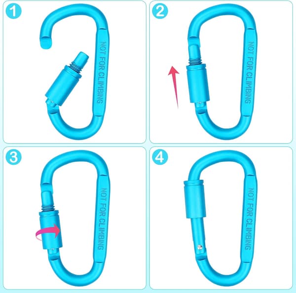 4 stk. krog, 3 tommer aluminium D-ring låsekrog, udendørs camping S