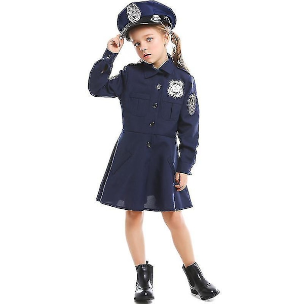 Halloween Lasten Söpö Poliisiasu Tyttö Yksivärinen Poliisiasu，L