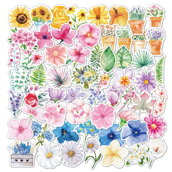 Flower Stickers Set (180 stycken) - Dekorativa färgglada blandade blommiga klistermärken f