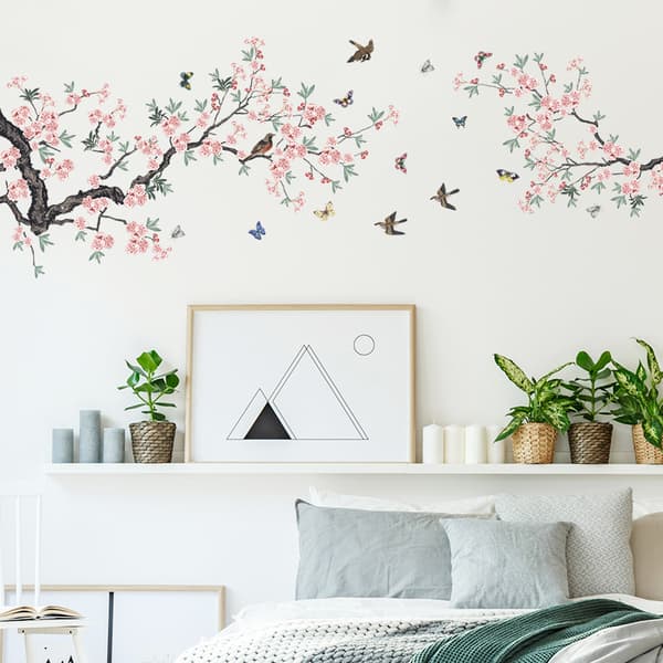 Pink Cherry Blossom Wall Decals Wall Stickers Mural Tree Branch D