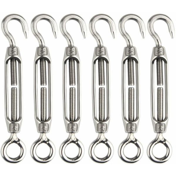 6 stk. Wire Tensioner M4 Rustfritt Stål Justerbar Turnbuckle Hook And Eye Set H
