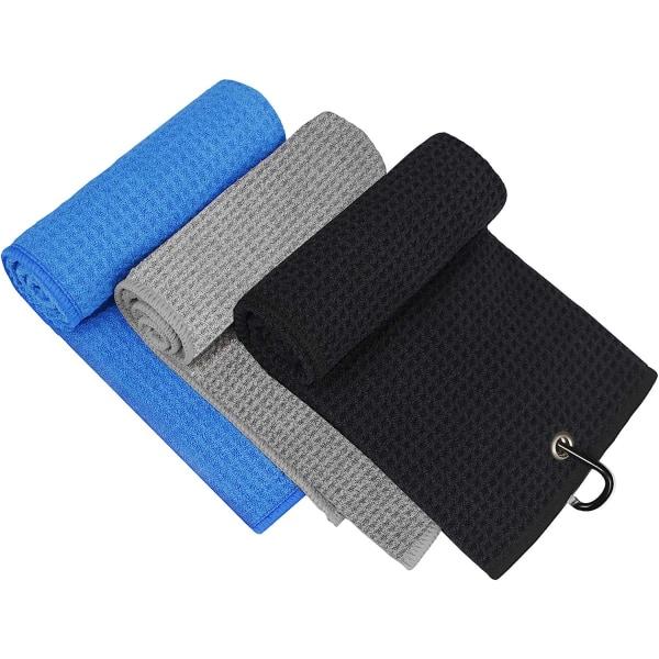 3-pak golfhåndklæde, golfhåndklæde til golftasker med klips, mikrofiber