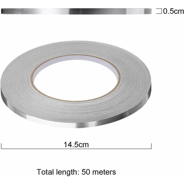 Flis Peel and Stick dekorativt limteip, vanntett skjøtelinjetape, for gulv, vegger, tak, dører og vinduer, hjemmedekor (2X(0.5cmX50m), sølv)