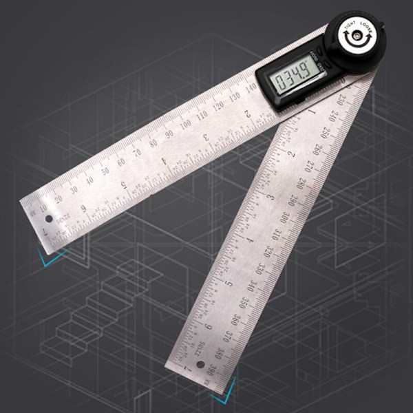1 stk digital vinkelmåler, vinkelmåler, 0-200 mm og vinkelmåling i rustfritt stål med hold, nullstilling og stor LCD-skjerm, MM/tommesystem, for trebearbeiding