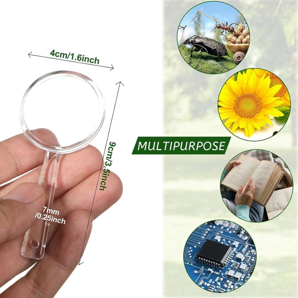 30 st Mini Plast Handhållen Förstoringsglas Set Små Plast Förstoringsglas Bärbar Handhållen Lins Förstoringsglas för Hem, Skola, Utomhusutforskare, Vetenskaplig Observation, Läsning