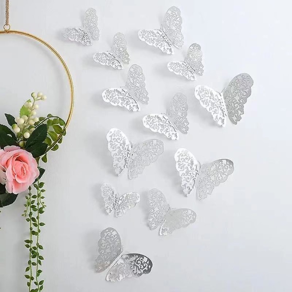 12 stykker 3 størrelser 3d sommerfuglefest bryllup fødselsdagskage dekoration vægdekoration