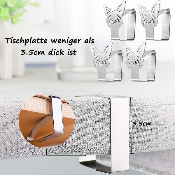 Sæt med 4 sommerfuglemønstrede rustfrie stål dugklemmer til borde