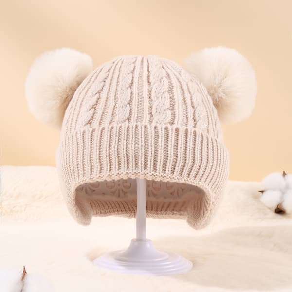 Stickad mössa för barn, varm fleece-mössa för bebis (beige)