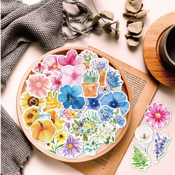 Flower Stickers Set (180 stycken) - Dekorativa färgglada blandade blommiga klistermärken f
