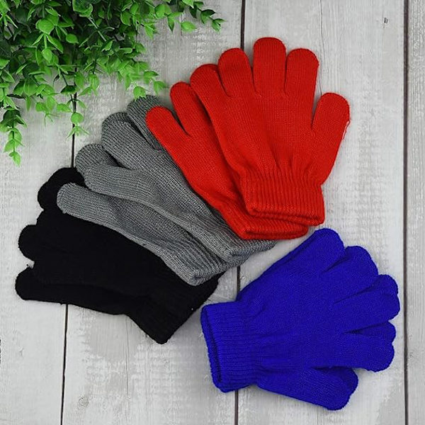 4 par vinterhansker for barn, strikkede hansker for barn, varme, elastiske, strikkede magiske hansker med full finger