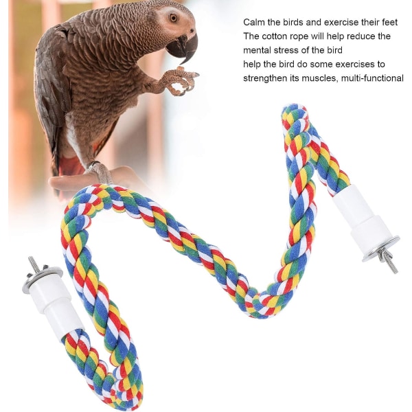 2 stycken fågelrep av bomull i ljusa färger, fågelrep, sittpinnar, handtugg, papegojspiralgungor, stativ för papegojor och fåglar (40 cm)