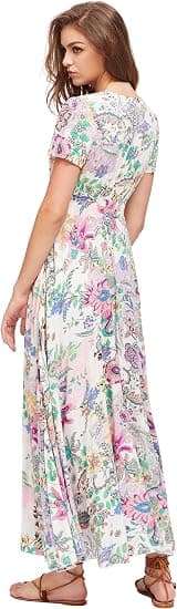 Kvinde Knappet Floral Print Fest Split Flowy Maxi Kjole XL
