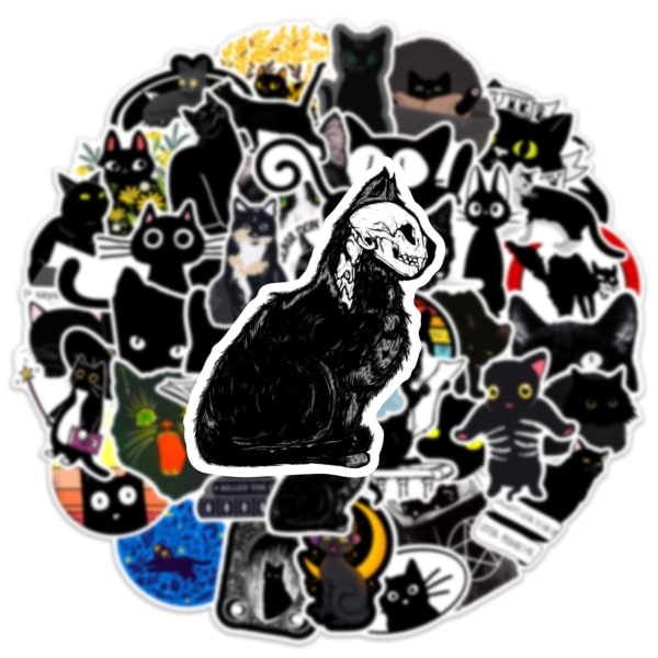50 stk Black Cat Stickers for Phone Laptop Vannflaske Skateboard Bagasje Bil Bu