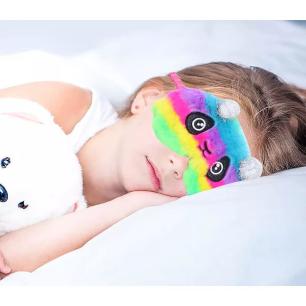 2-pack söta djur sovmask för flickor söta tecknade panda katt mjuk plysch ögonbindel sovmasker ögonlock för kvinnor flickor resor tupplur natt sova