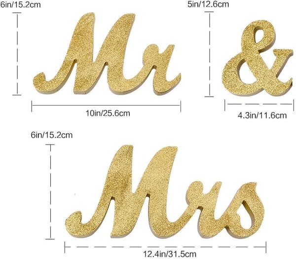 Bryllupsdekorasjon, gyllen Mr og Mrs logo bryllupsborddekorasjon