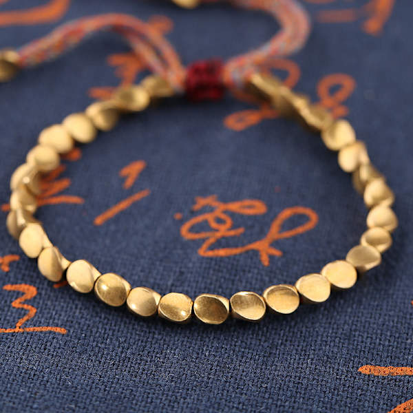 2 st tibetanska koppar pärlor armband justerbar handgjord flätad C